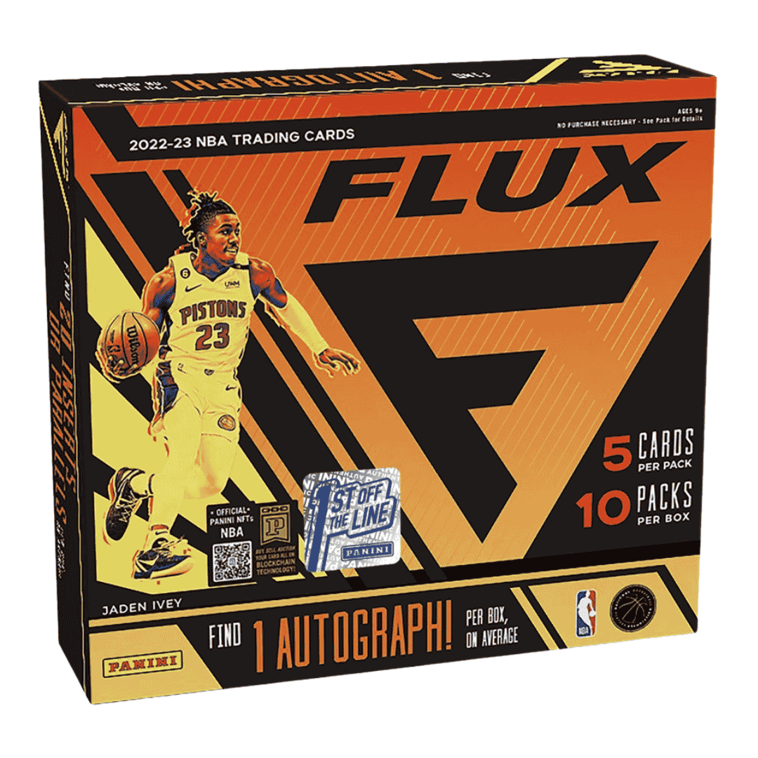 A 2022-23 Panini Flux Basketball 1st Off The Line hobby box featuring Jaden Ivey.