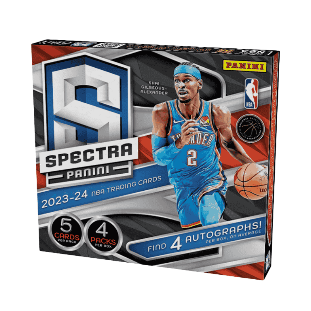 A 2023-24 Panini Spectra basketball hobby box featuring Shai Gilgeous-Alexander on the cover.
