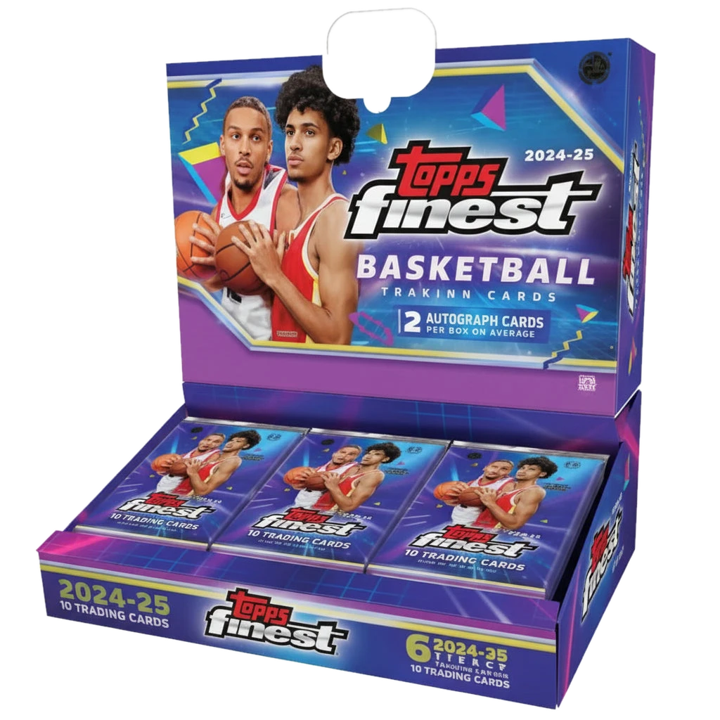 A 2024-25 Topps Finest basketball hobby box containing packs of trading cards.