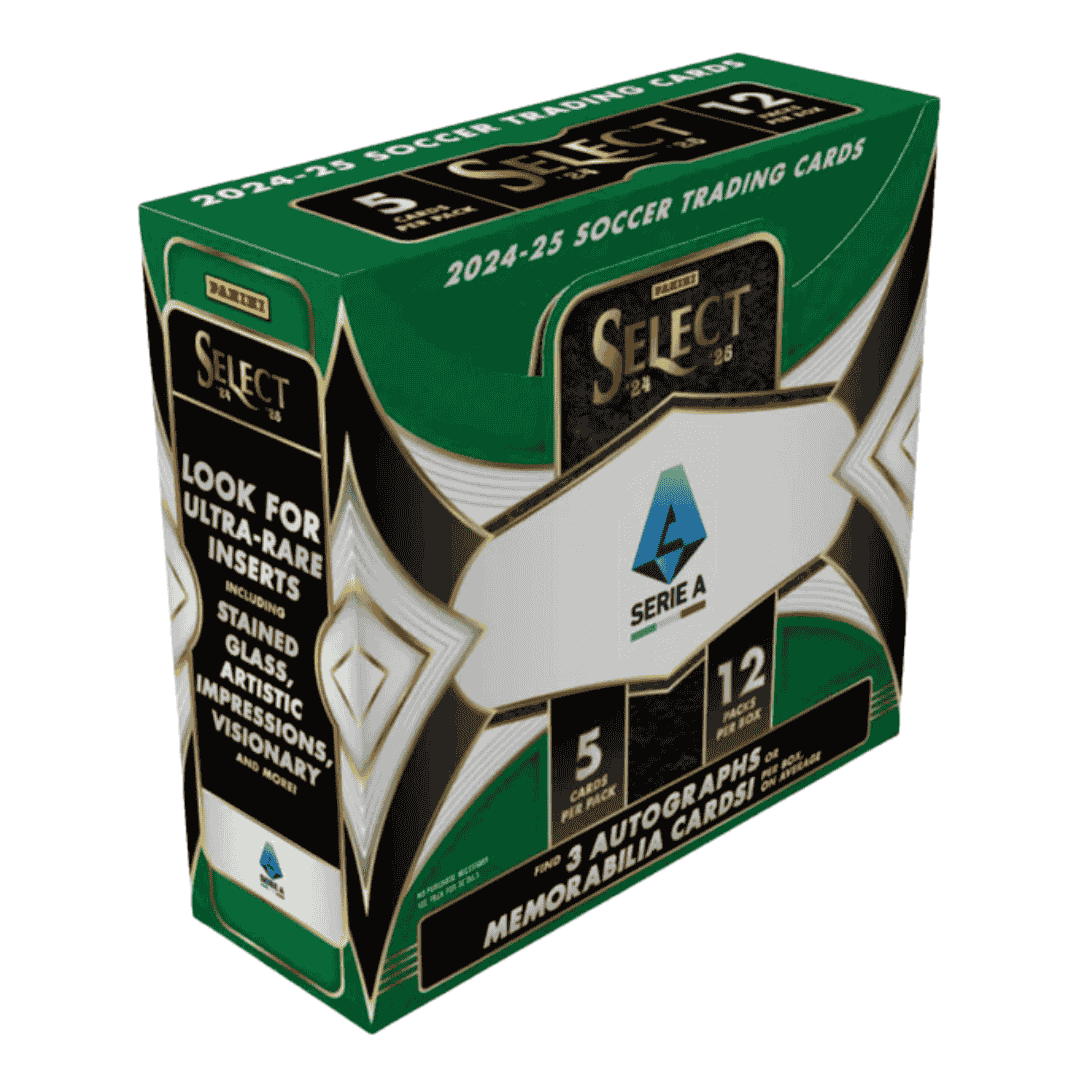 A 2024-25 Panini Select Serie A soccer hobby box featuring green and black branding.
