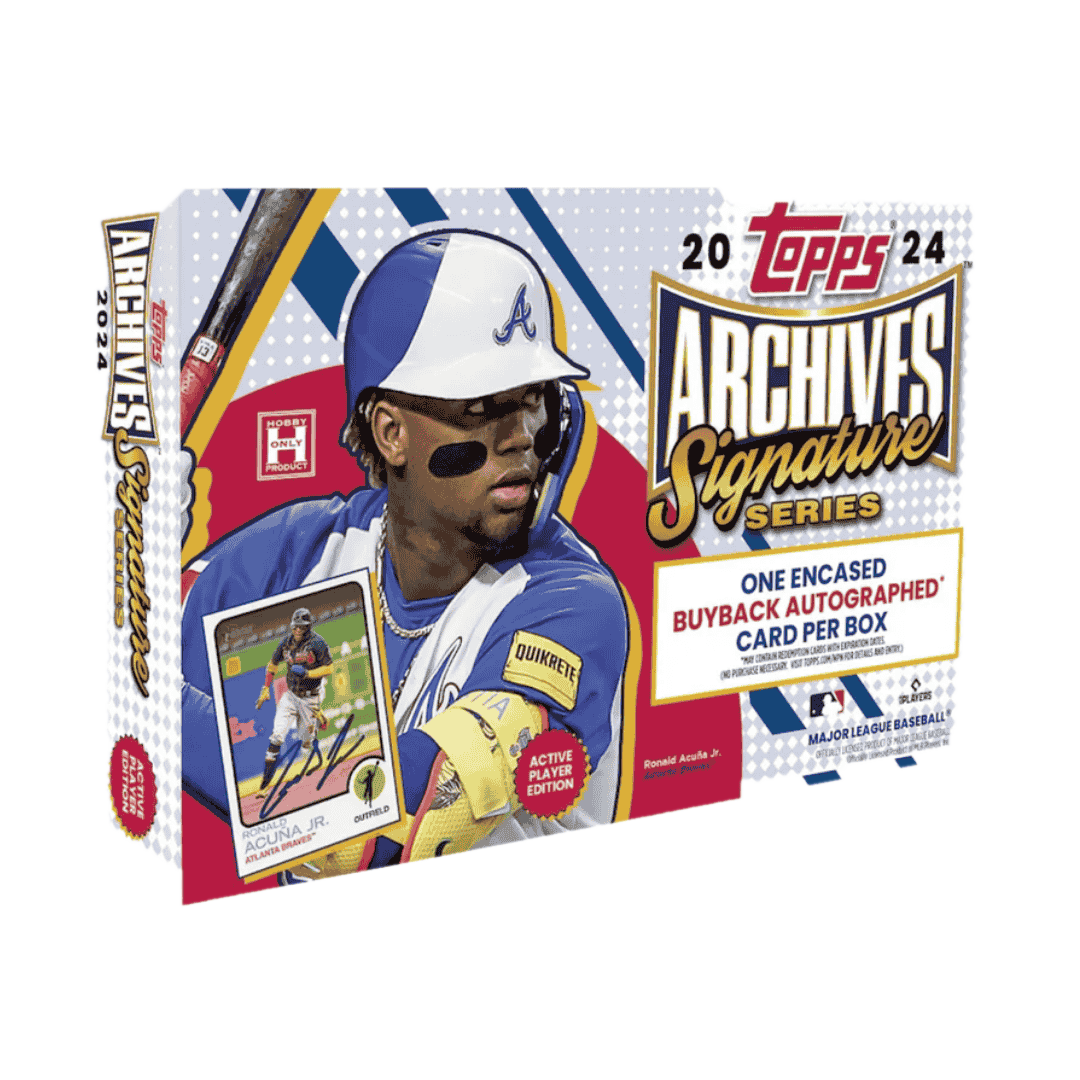A 2024 Topps Archives Signature Series baseball hobby box featuring Ronald Acuna Jr.
