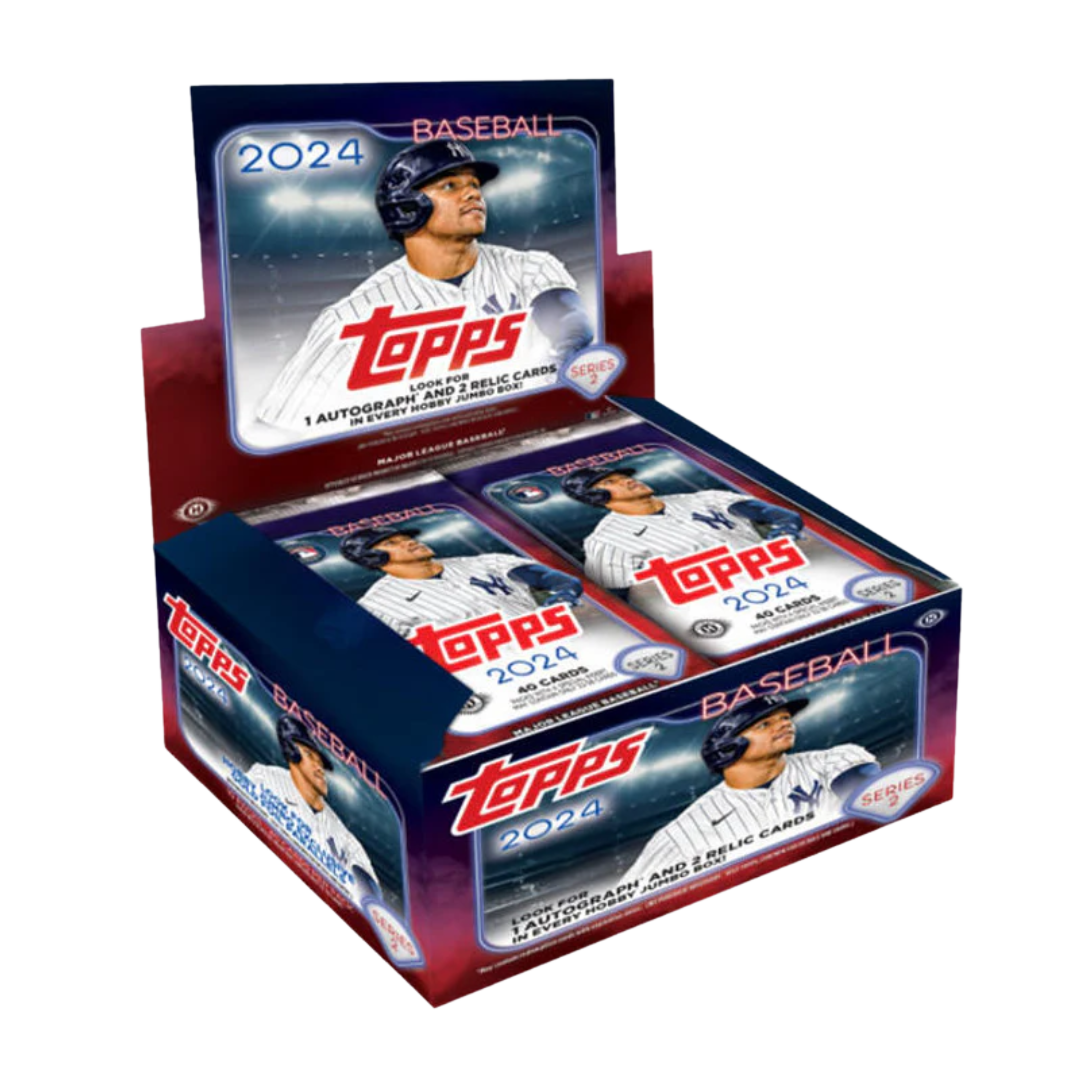 A 2024 Topps Series 2 Baseball Hobby Jumbo box featuring a New York Yankees player on the packaging.