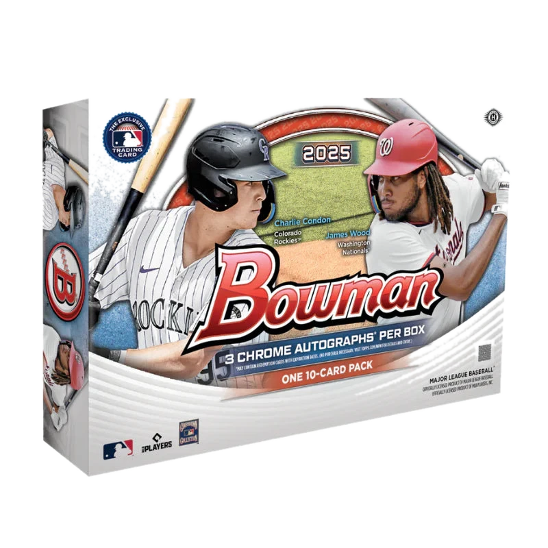 A 2025 Bowman Baseball Breaker's Delight box featuring Charlie Condon and James Wood.