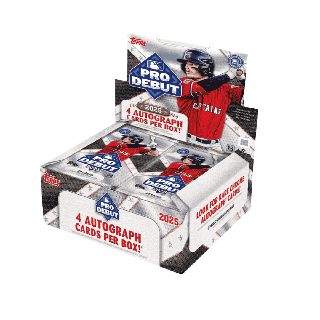 A 2025 Topps Pro Debut Baseball hobby jumbo box featuring a player on the packaging.