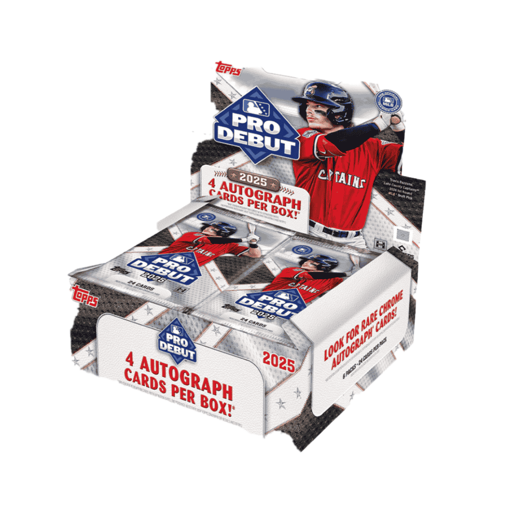 A 2025 Topps Pro Debut Baseball hobby jumbo box featuring a player on the packaging.