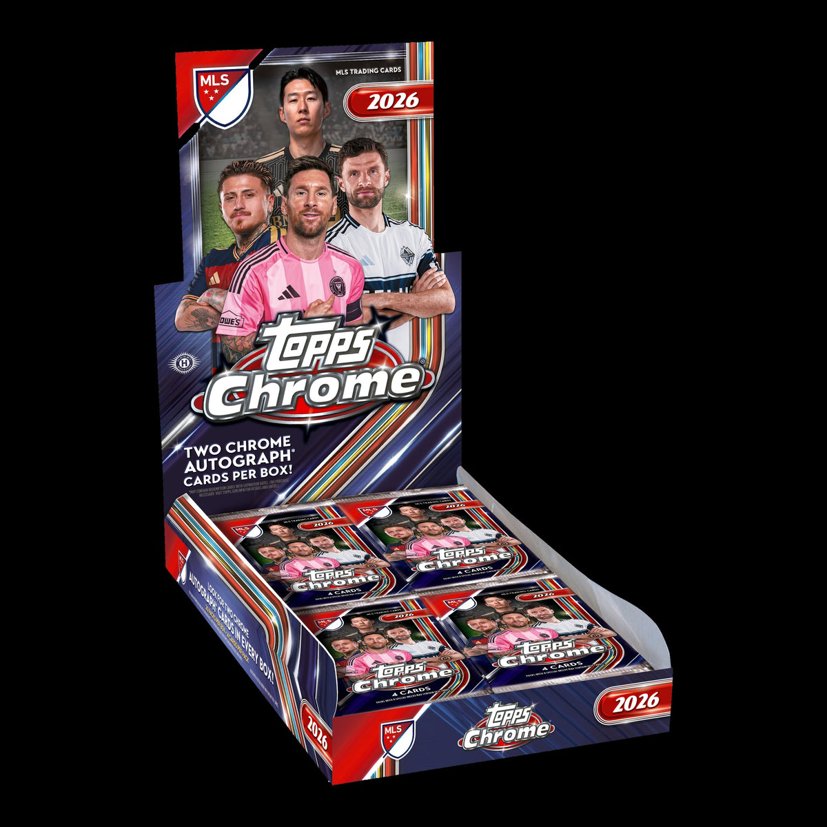 2026 Topps Chrome MLS Soccer Hobby Box - open display box with packs