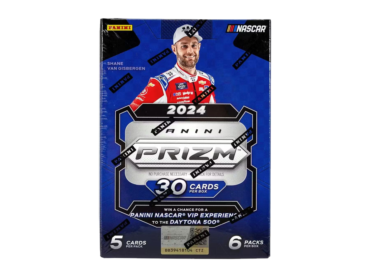 A 2024 Panini Prizm NASCAR racing hobby blaster box featuring Shane van Gisbergen.