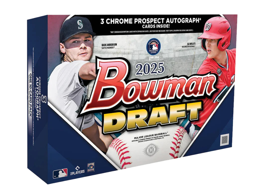 A 2025 Bowman Draft Baseball Breaker's Delight hobby box featuring prospect imagery.