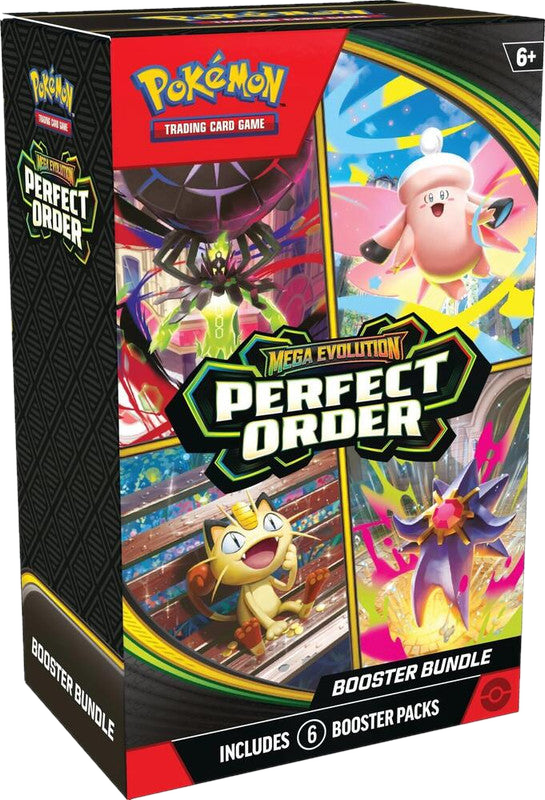 A Pokemon Perfect Order booster bundle box featuring six packs and colorful character artwork.
