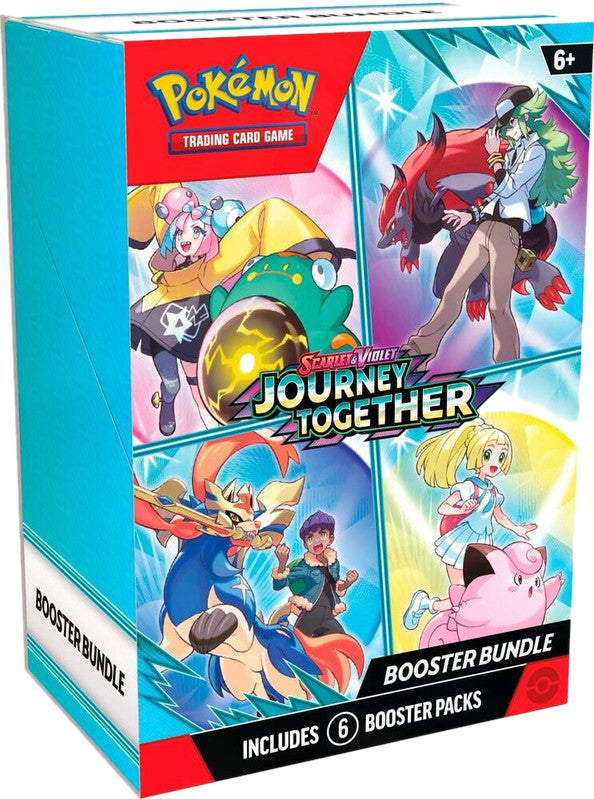 A Pokemon Journey Together booster bundle box featuring illustrations of various trainers and Pokemon.