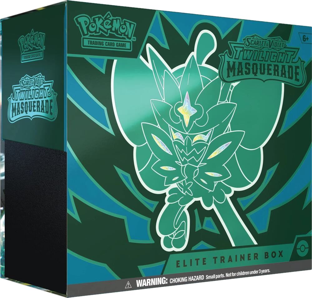 A green Pokemon Twilight Masquerade Elite Trainer Box featuring Ogerpon on the front.
