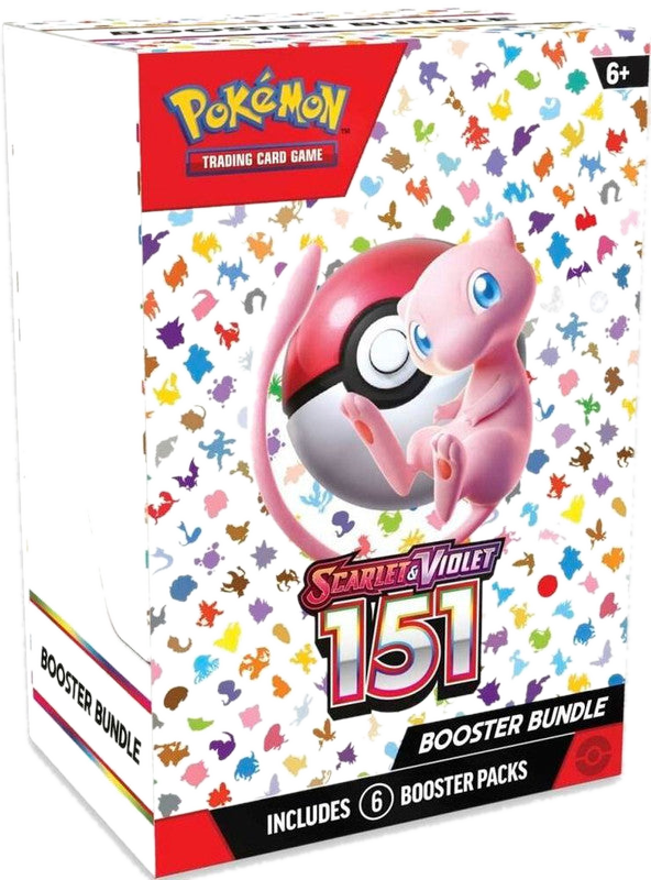 A Pokemon Scarlet and Violet 151 booster bundle box featuring Mew and a Poke Ball.