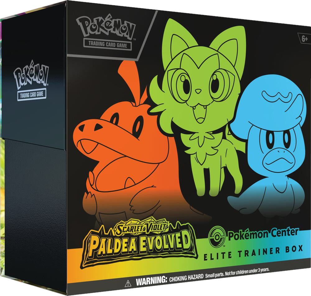 A Pokemon Center Elite Trainer Box for the Scarlet and Violet Paldea Evolved expansion.