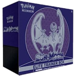 A purple Pokemon Sun and Moon Elite Trainer Box featuring Lunala artwork on the front.