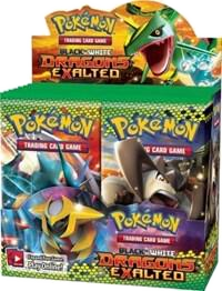 A sealed Pokemon Dragons Exalted booster box featuring Rayquaza and Giratina artwork.