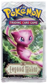 A sealed Pokemon Legend Maker booster pack featuring Mew on the front.