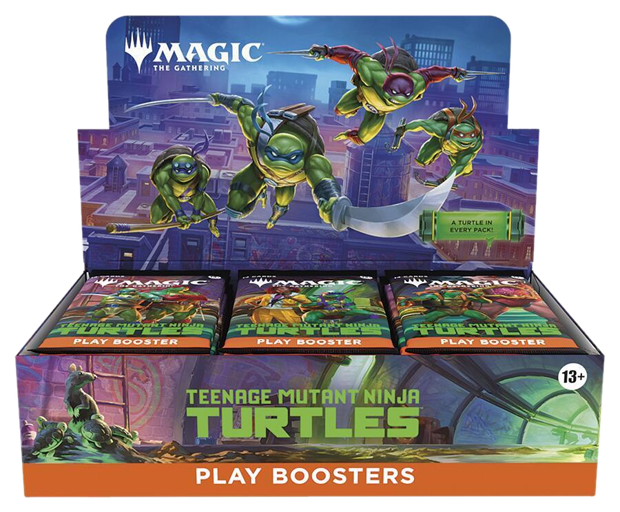 A Magic: The Gathering Teenage Mutant Ninja Turtles play booster box featuring the four turtles.