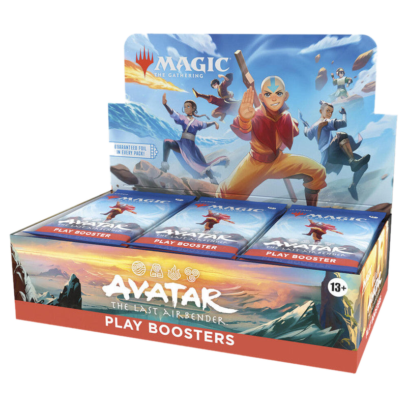 A Magic: The Gathering Avatar the Last Airbender play booster box featuring Aang and his friends.