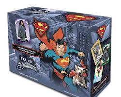A 2025 Upper Deck Fleer Brilliants Superman mega box featuring Superman and Krypto the Superdog.