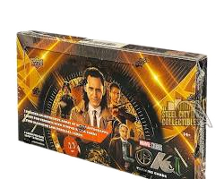 A 2023 Upper Deck Marvel Studios Loki hobby box featuring character artwork on the packaging.
