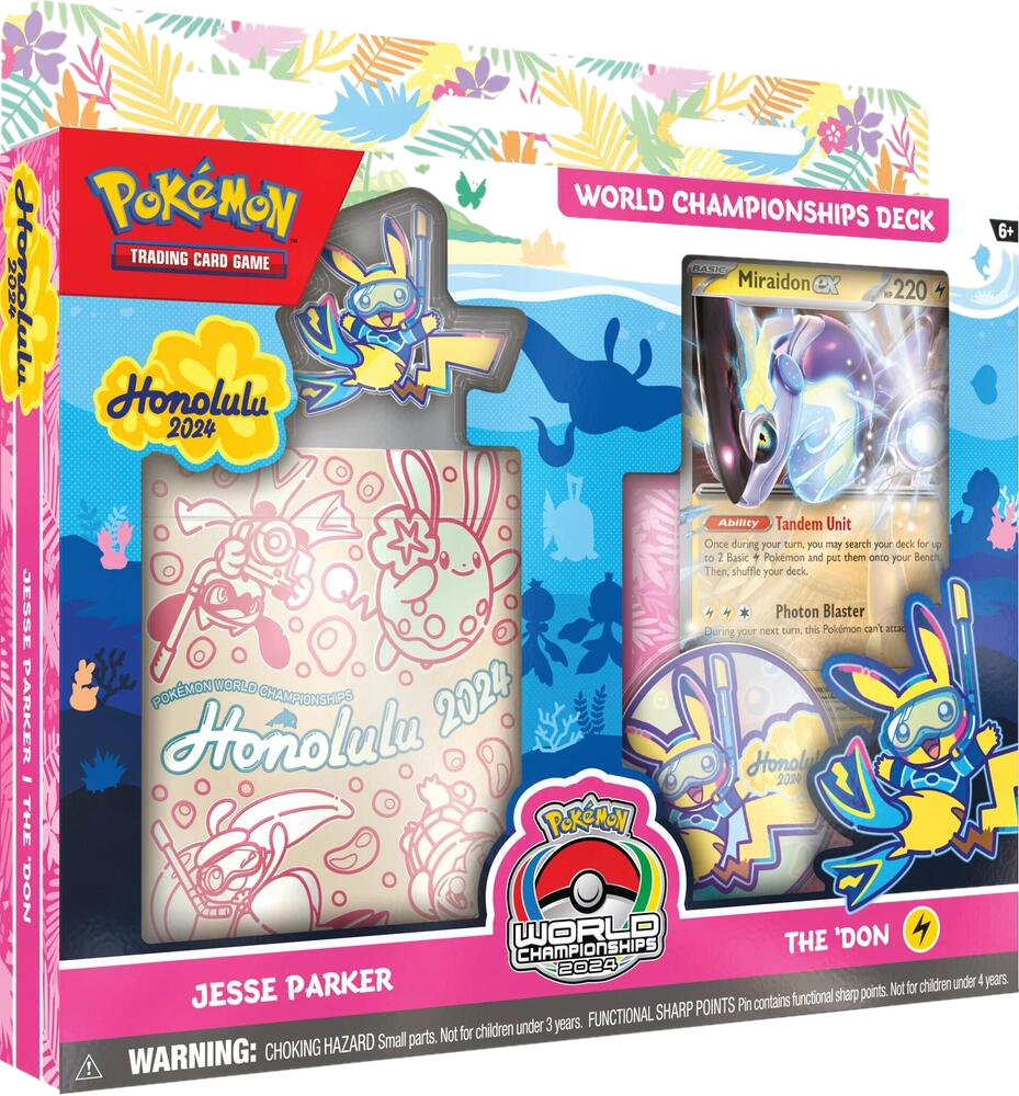 The 2024 World Championship deck by Jesse Parker features a Miraidon ex card and themed packaging.