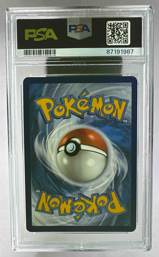 The back of a 2023 Pokemon 151 Charizard ex card encapsulated in a PSA 10 slab.