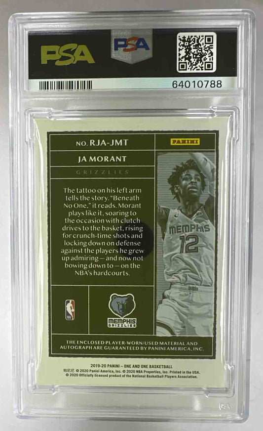 The back of a graded Ja Morant rookie basketball card in a protective PSA plastic case.