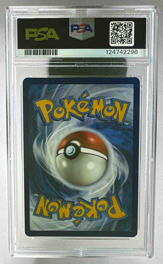 The back of a graded PSA 10 Pokemon card featuring the classic blue and white card design.