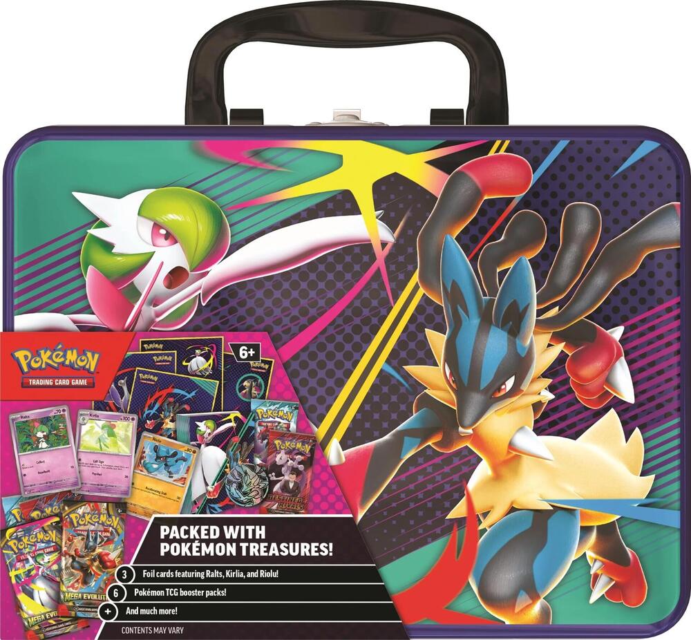 A purple Pokemon collector chest featuring Mega Gardevoir and Mega Lucario on the front.