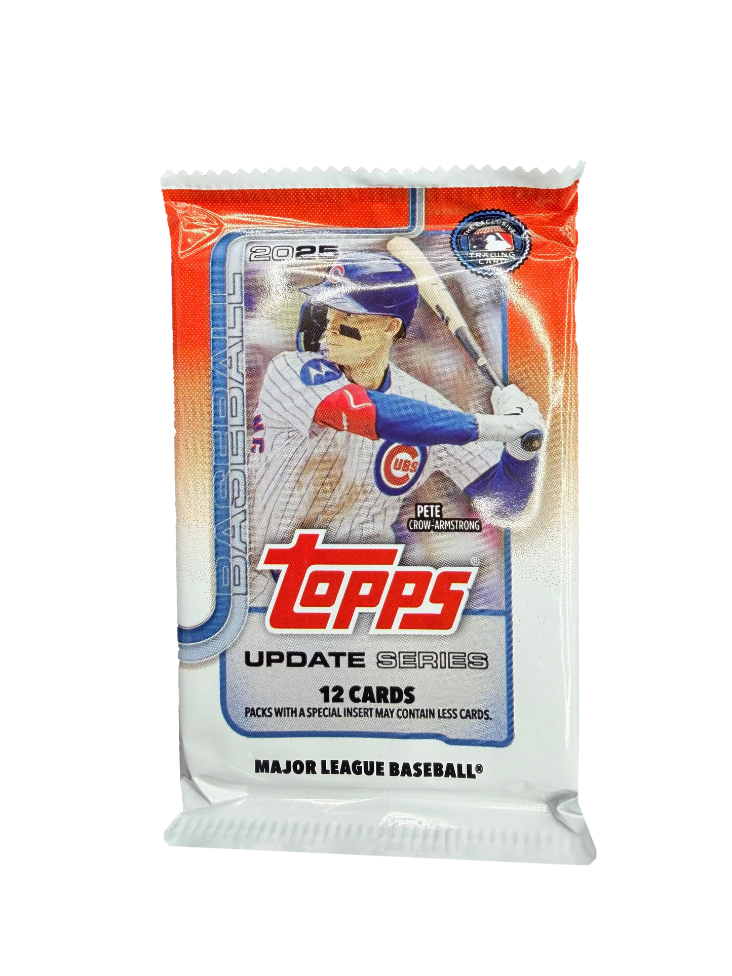 A 2025 Topps Update Series baseball card pack featuring Pete Crow-Armstrong on the front.