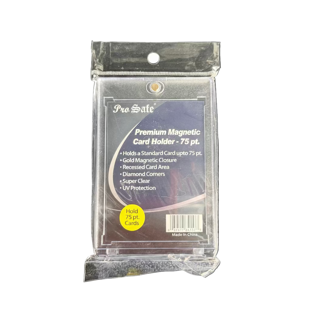A Pro Safe 75pt magnetic card holder in its original clear plastic packaging.