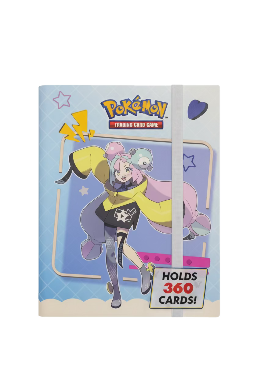 Ultra Pro 9-pocket trading card binder featuring Iono and Magnemite on a light blue cover.