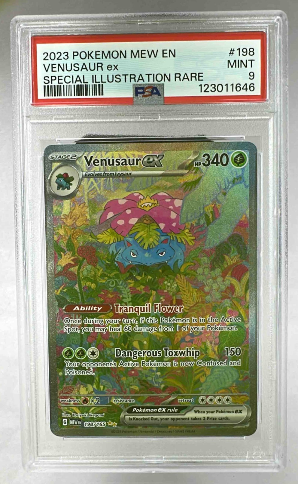 A PSA 9 graded Venusaur ex special illustration rare Pokemon card in a protective plastic slab.