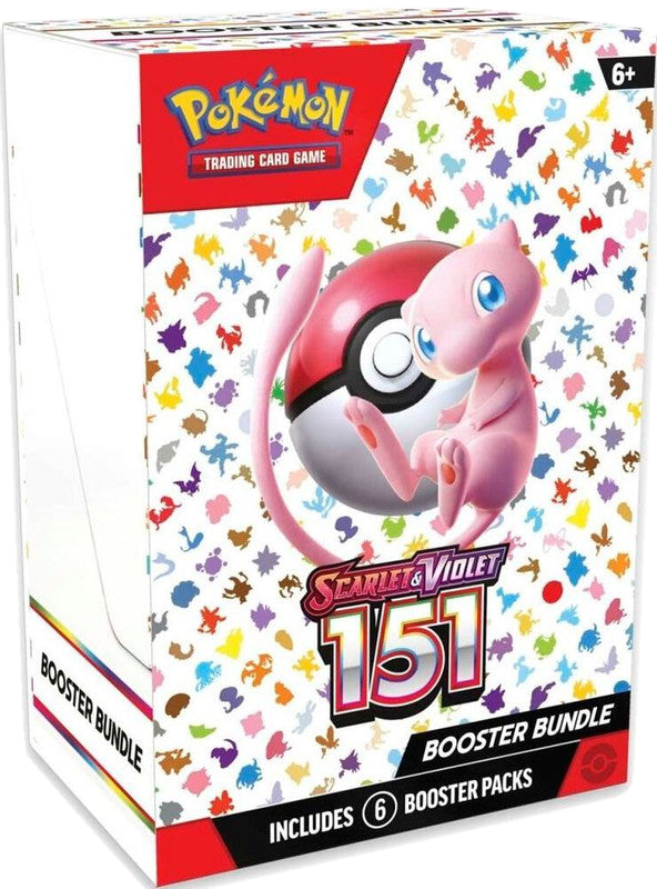 A Pokemon Scarlet and Violet 151 booster bundle box featuring Mew and a Poke Ball.