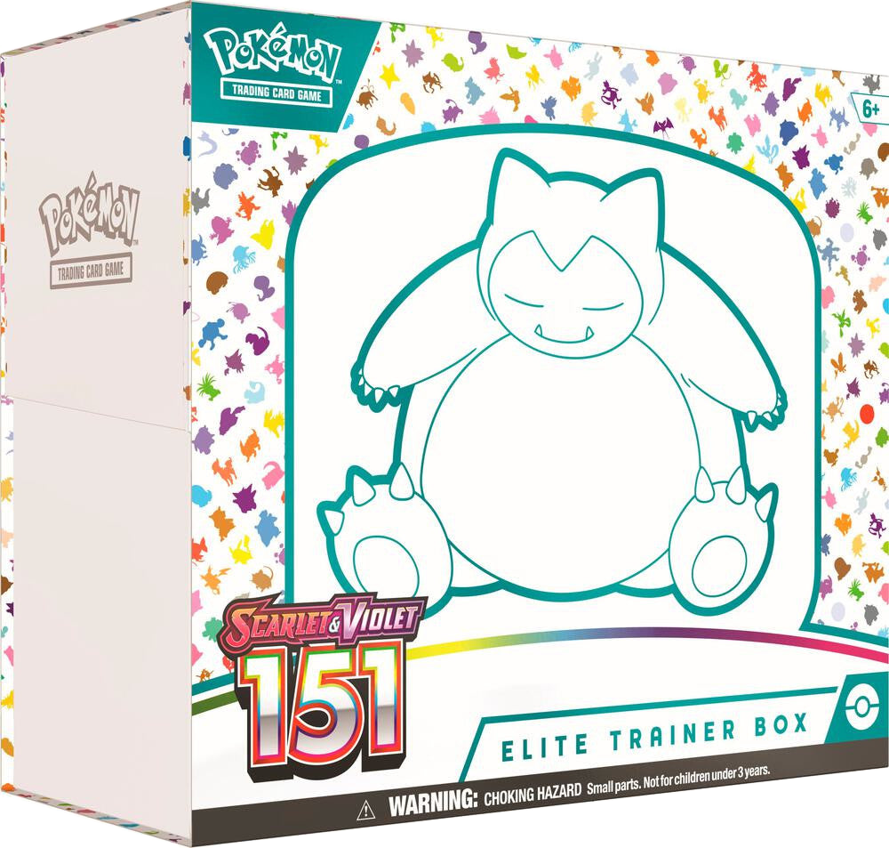A Pokemon Scarlet and Violet 151 Elite Trainer Box featuring a Snorlax illustration on the front.