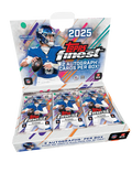 A 2025 Topps Finest Football hobby box featuring Jaxson Dart on the packaging.