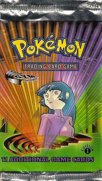 A sealed first edition Pokemon Gym Challenge booster pack featuring Sabrina on the front.