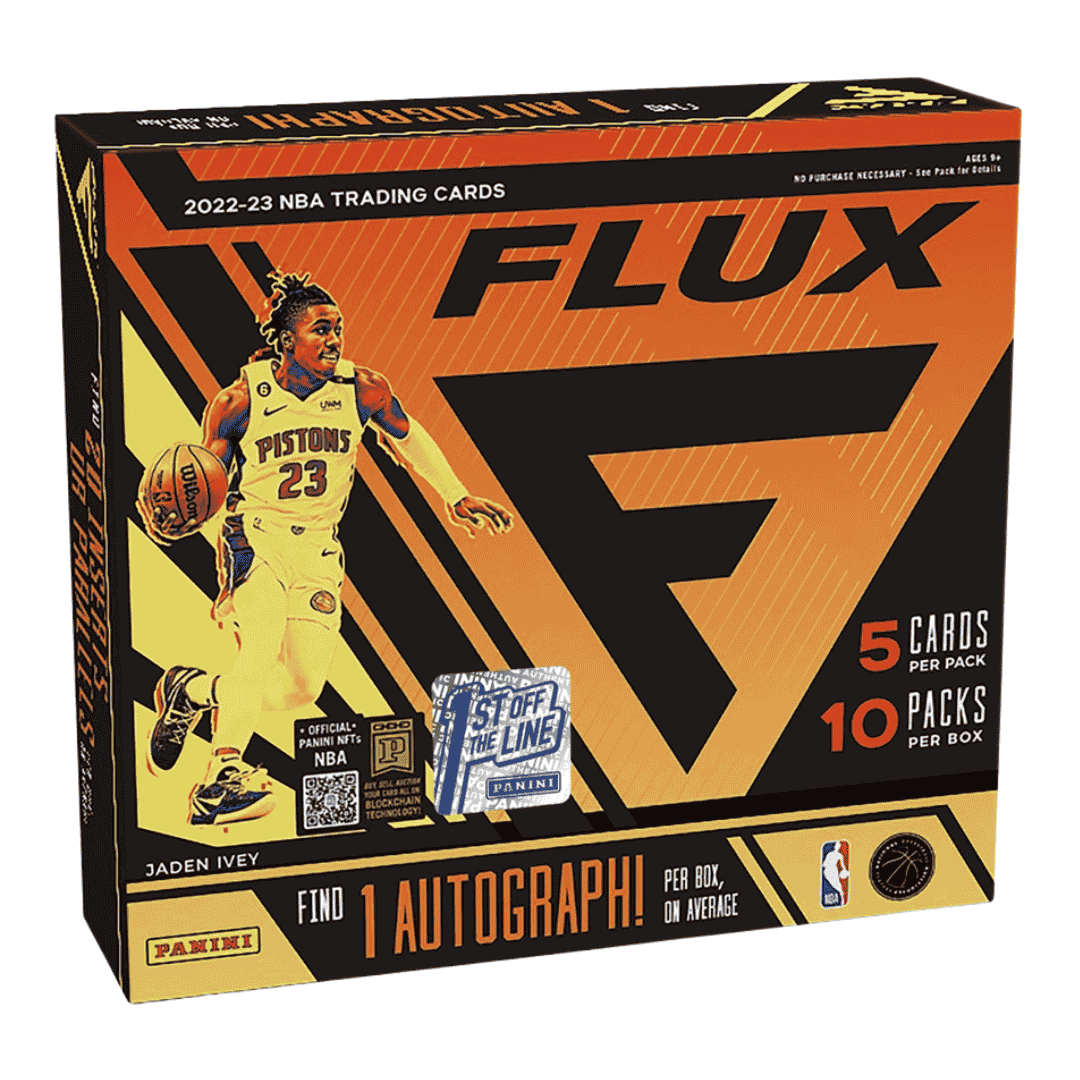 A 2022-23 Panini Flux Basketball 1st Off The Line hobby box featuring Jaden Ivey.