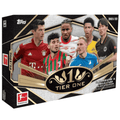 A 2021/22 Topps Tier One Bundesliga soccer hobby box featuring six players on the front.