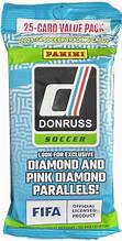 A 2023-24 Panini Donruss Soccer jumbo value pack containing 25 trading cards.
