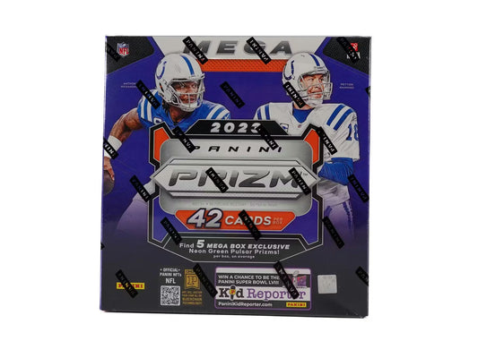 A 2023 Panini Prizm football mega box featuring Anthony Richardson and Peyton Manning.
