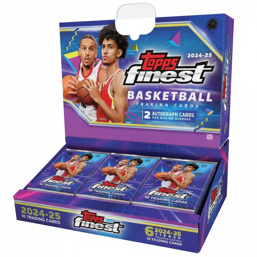 A 2024-25 Topps Finest basketball hobby box containing packs of trading cards.