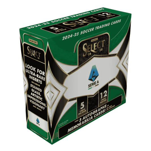 A 2024-25 Panini Select Serie A soccer hobby box featuring green and black branding.