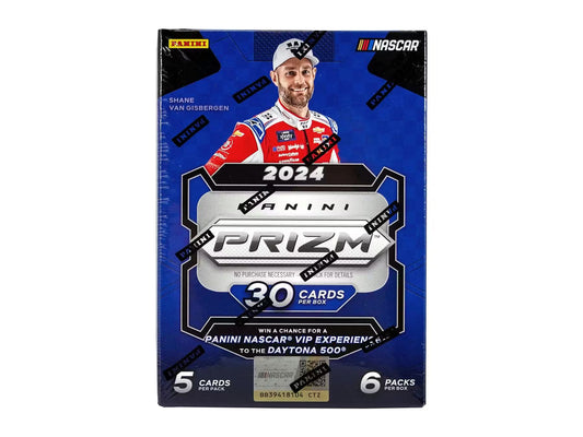 A 2024 Panini Prizm NASCAR racing hobby blaster box featuring Shane van Gisbergen.