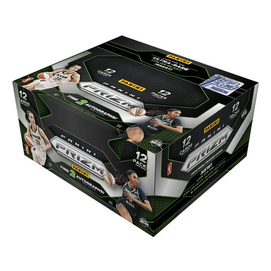 A 2024 Panini Prizm WNBA basketball hobby box featuring images of professional players.