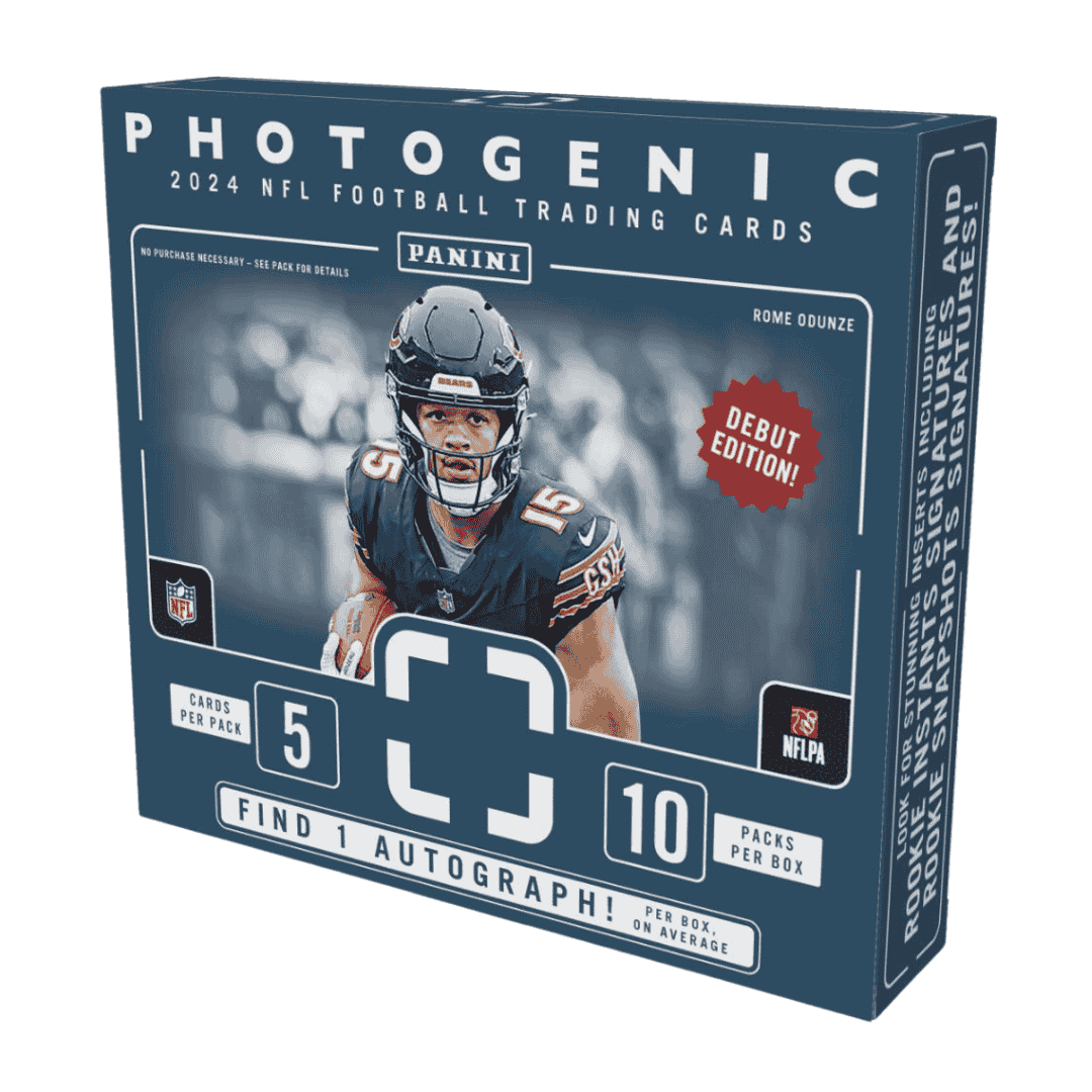 A 2024 Panini Photogenic football hobby box featuring Rome Odunze on the cover.