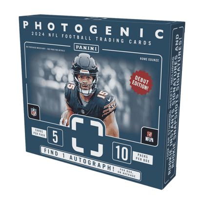 A 2024 Panini Photogenic football hobby box featuring Rome Odunze on the cover.