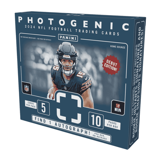 A 2024 Panini Photogenic football hobby box featuring Rome Odunze on the cover.
