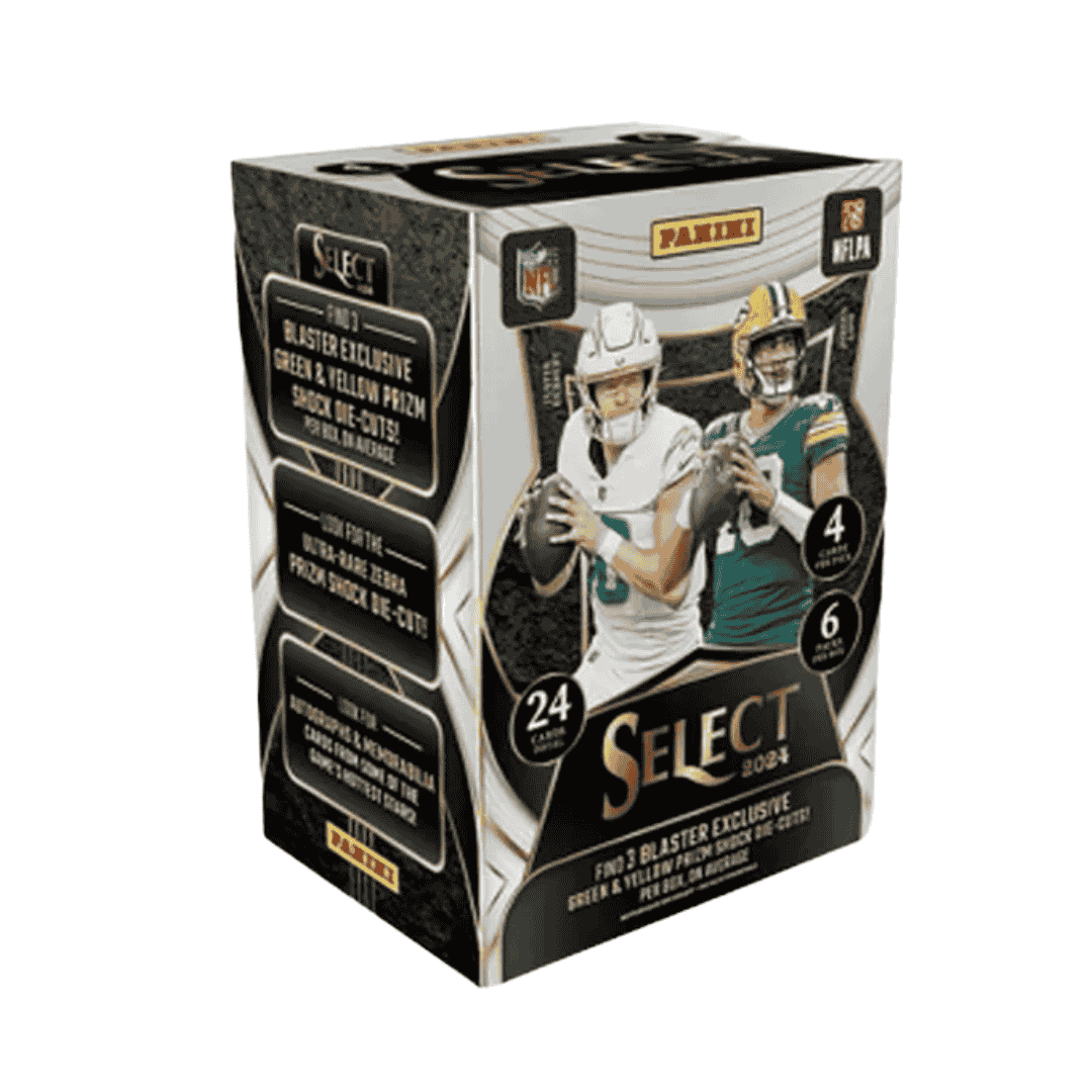 A 2024 Panini Select Football blaster box featuring images of NFL players on the packaging.