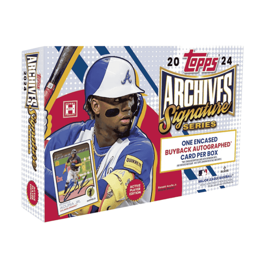A 2024 Topps Archives Signature Series baseball hobby box featuring Ronald Acuna Jr.